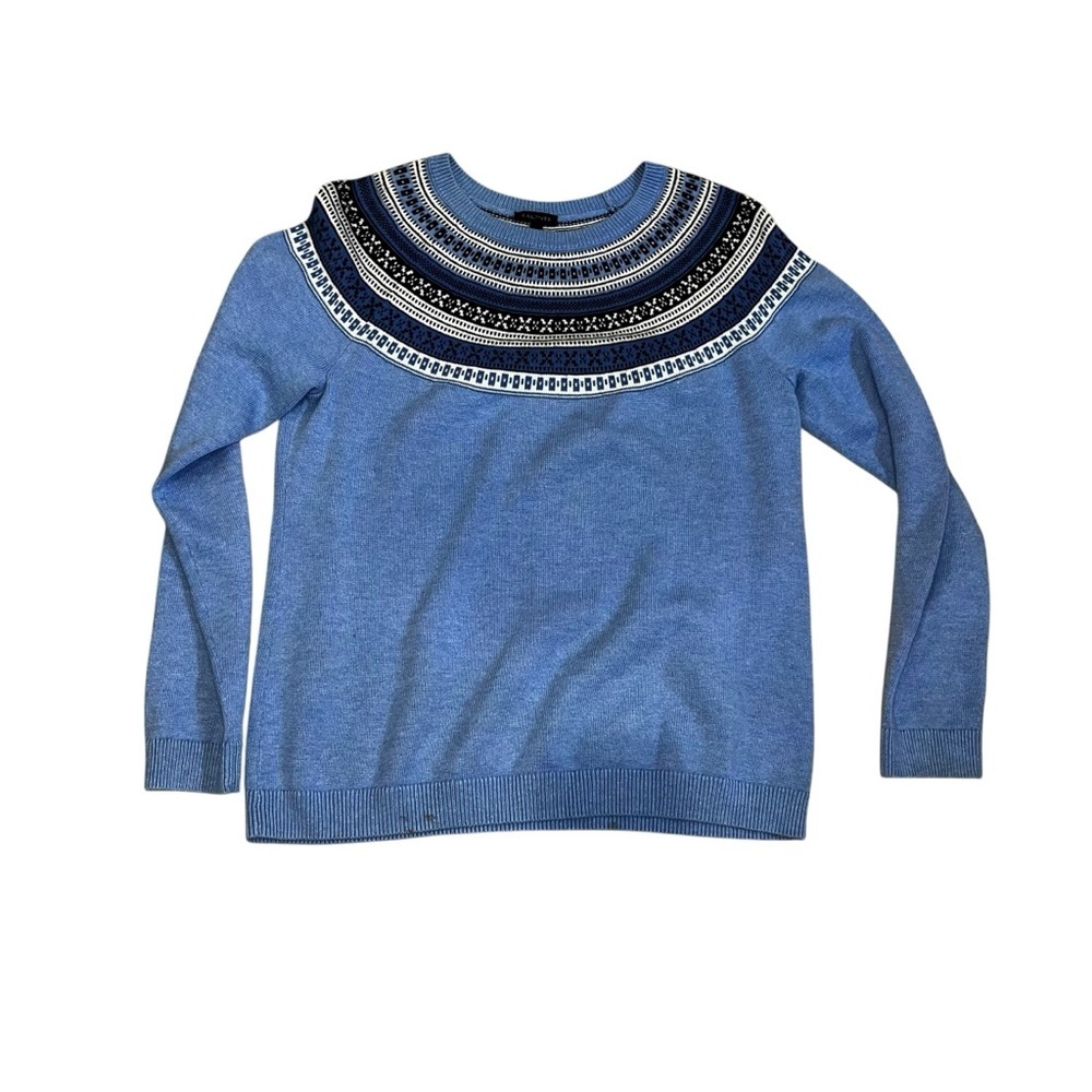 Talbots classic preppy blue FAIR ISLE YOKE SWEATER medium M med